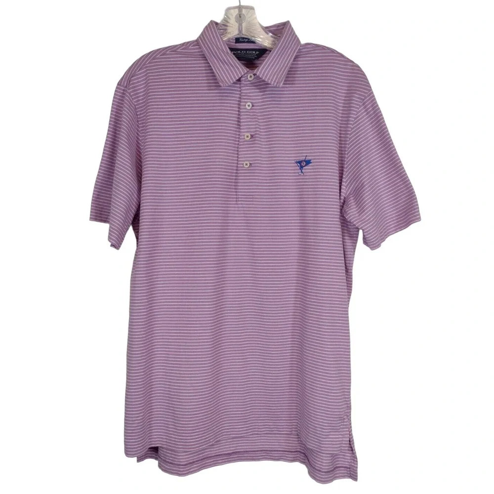 Polo Golf Ralph Lauren Mens Vintage Lisle‎ Purple Striped Polo Shirt Size Medium